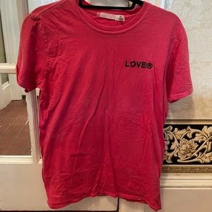 Red/pink tshirt that says Lover on front and back!